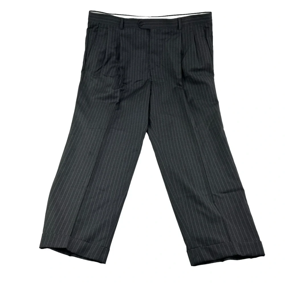 Hickey Freeman Gray w/ Blue‎ & Orange Stripe Full Suit Mens Size 42S 38X26 +2